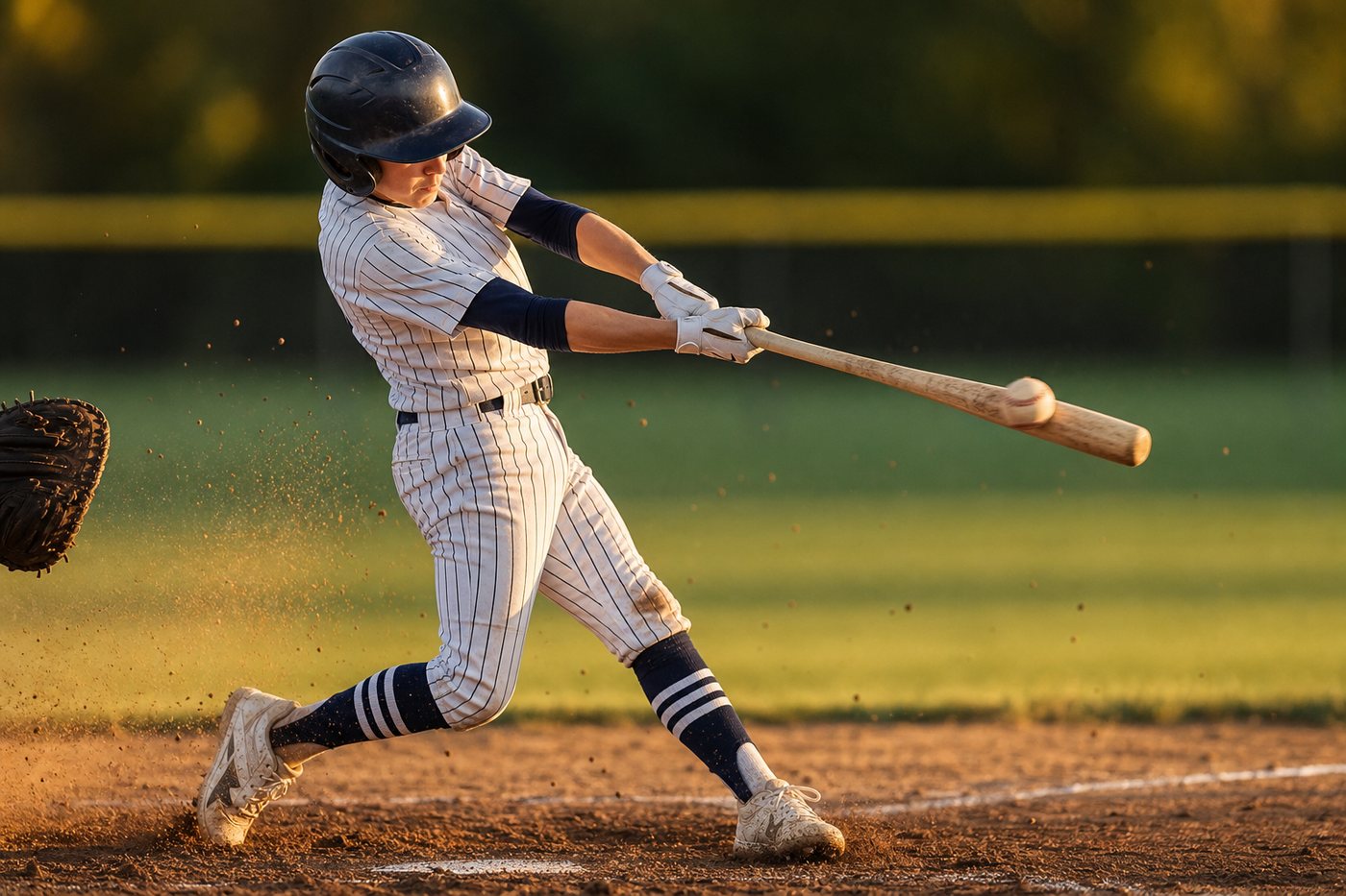Youth baseball player connecting on a swing at the plate
