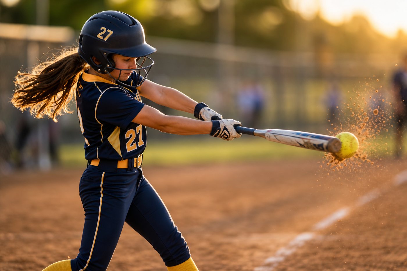 Youth fastpitch softball player making contact on a swing