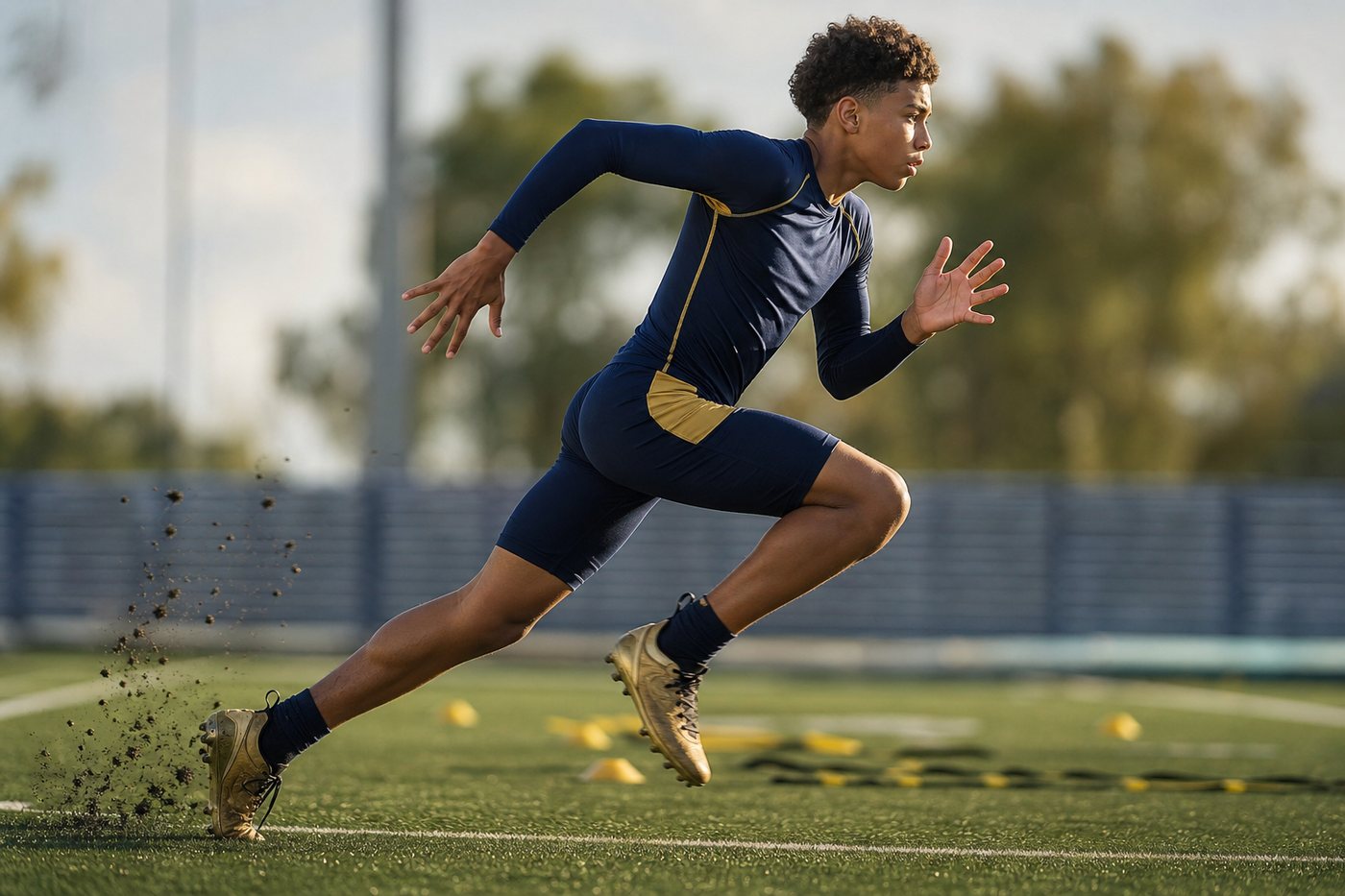 Youth athlete sprinting in speed and agility training